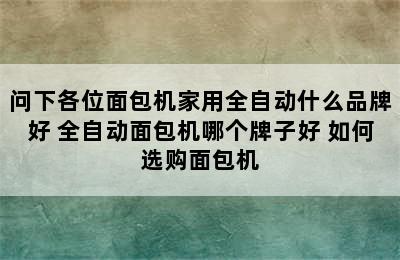 问下各位面包机家用全自动什么品牌好 全自动面包机哪个牌子好 如何选购面包机